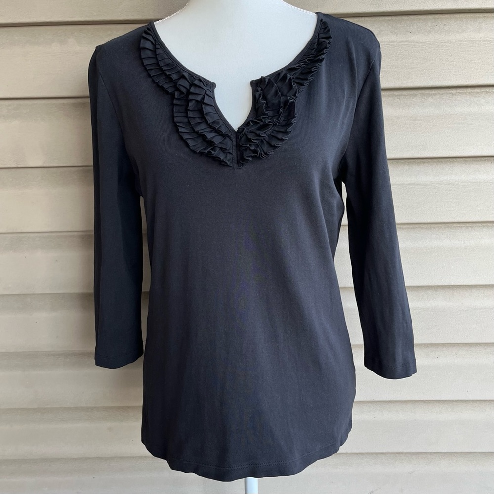 •Talbots• Ruffle Split V-Neck Pullover Top - Size Medium